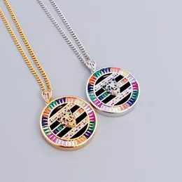 Retro bunte Scheibe Leopardenkopf Halskette Micro Set mit Zirkon grüne Augen Hip Hop personalisierter trendiger Charm-Schmuck für Männer und Frauen