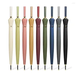 Paraplyer 40st Vintage 24 Bone Long Leather Handle Paraply Straight Rod Wind Resistent Business Automatic Advertising Gift