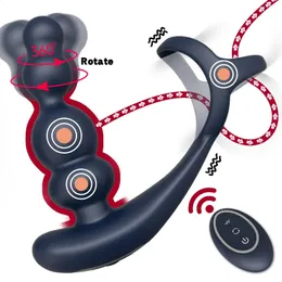 Masculino próstata massageador vibrador 360 ° girar anal plugues pênis anel butt plug controle sem fio brinquedo sexual para homem masturbador 240202