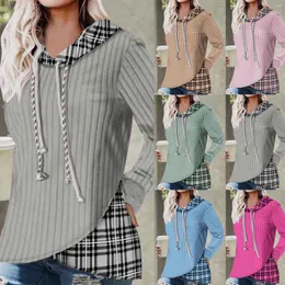 Kadın bluzları Düzensiz etek ekose patchwork kapüşonlu üstler gündelik şeridi çizgisi sonbahar uzun kollu gevşek kadınlar bluz sweatshirtler y2k