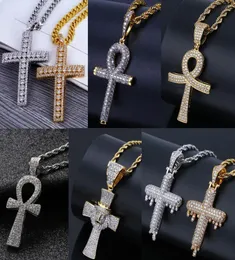 6 estilos de luxo zircônia cúbica hiphop cruz pingente colares para homens bling gelo para fora hip hop jóias 18k banhado a ouro colar3489595