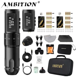 Ambition MARSU Tattoo-Maschinen-Set, kabelloser Akku-Stift, verstellbarer Hub, 2242 mm, professioneller kernloser Motor, 1800 mAh, 240202