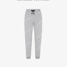 Designer-Herrenhosen von Cucinelli, gerade, lässige Jogginghose, Baumwolle, Grau, einfarbig