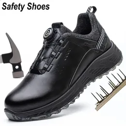Amawei 로터리 버클 작업 보호 신발 가죽 안전 신발 펑크 방지 방지 스틸 스틸 발가락 신발 작업 부츠 남성 여성 240130