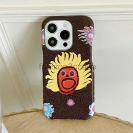 Luxury Designer Phone Cases for iphone 15 15pro 14 14pro 13 13pro 12 pro max Leather Doodle Pumpkin Sunflower Fashion Protection Phone Cover Case