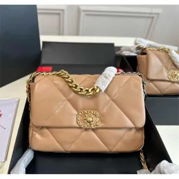 Handväska Luxur Designer Shiny Gold Shoulder Brand Bag Cross Body Women lammskinn Tone 19 Finish Totes Plånbokväskekedja med original Box 55