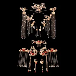 1 Set Bride Retro Chinese Style Hair Ornaments Tassel Han Clothing Accessories Women Wedding Headdress Earrings 240130