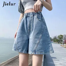Женские шорты Jielur, женские широкие брюки с высокой талией, синие джинсовые шорты длиной до колена, повседневные женские джинсы свободного покроя, винтажные женские бермуды