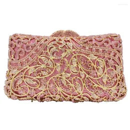 Borse da sera KHNMEET Borsa di cristallo di lusso Pochette con diamanti rosa Pochette da sposa per ballo di fine anno SC922