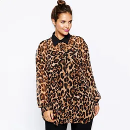 Плюс размер леопардовый принт повседневная шифоновая блузка женская с длинным рукавом с заниженными плечами на пуговицах лето весна элегантная модная рубашка 7XL 8XL 240202