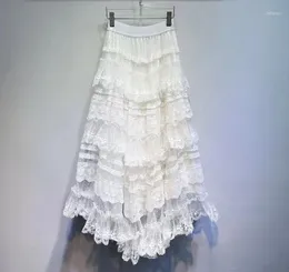 スカート高品質2024春夏ホワイトブラックファッションスカート女性弾性ウエストポルカドットレースセクシーマキシ