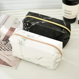 Cosmetic Bags PU Leather Office School Students Pen Box With Zipper Marble Travel Toiletry Bag For Women Girls College Student