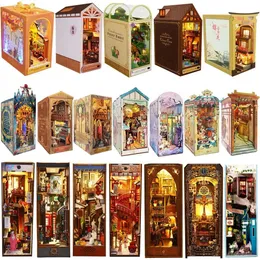DIY Book Nook Kit Shelf Insert Miniature Firefly Forest House Wooden Bookshelf Room Dollhouse Bookend Toys Adults 3D Puzzle Gift 240202