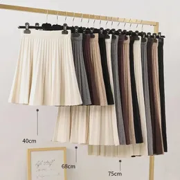 Autumn winter Knitted Mid long length Skirt for Women with High Waist Temperament Pleated Woolen skirt 240201