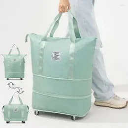 Borse portaoggetti Trolley esteso da donna con ruota staccabile a doppio strato Bagagli da viaggio Valigia in nylon Fitness Yoga Shouler