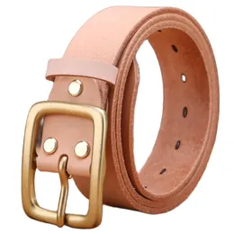 Belts 2024 Solid Brass Buckle Strap Mens Luxury Full Grain Cowhide Genuine Leather Formal Real 125 Cm 130 135cm 140 Camel