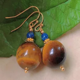 Dangle Earrings Fashion Natural Brown Round Tiger Eye Lapis Lazuli Gold Cultured Classic Thanksgiving Wedding CARNIVAL Accessories