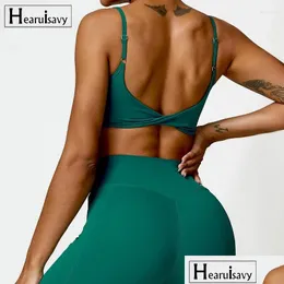 Yoga Outfit Hearuisavy Cross Back Bra Push Up Gym Top Frauen Fitness Kleidung Sport Unterwäsche Workout Kleidung Laufen Drop Lieferung Ou Ottwb