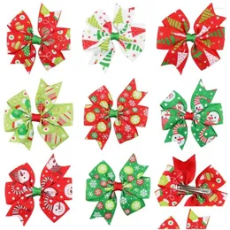 Hair Accessories 1Pcs 8Cm Christmas Bow Grosgrain Ribbon Clip Head Wear 046 Drop Delivery Baby Kids Maternity Otrd6
