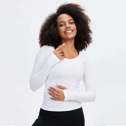 Lu Yoga Align Mesh Long Women Sleeve Tシャツスポーティートップフィットネス服Femme Round NeckSlimフィッティングワークアウトスウェットシャツレモンLLジョガーヨガ-08 2024