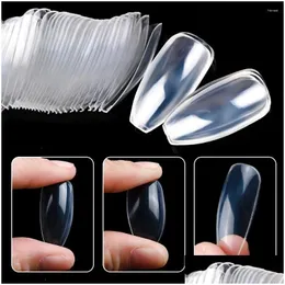 Falska naglar 500/600 st akryl Tryck på konsttips Fler Clear Coffin Gel Extension System Fake Nail Manicure Tool Drop Delivery Health OT7OT