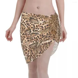 Costume da bagno da donna Leopardo e pelle di serpente Donna Sarong Beach Bikini Avvolgente Gonna corta trasparente Sciarpa in chiffon