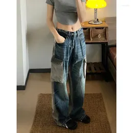 Kadın Kot Pantolon Deeptown Vintage büyük boy kargo kadın harajuku tarzı gyaru geniş bacak denim pantolon gündelik y2k hippi bülbeli pantolon kpop