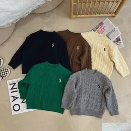 Pullover Plover Cotton Kids Sweaters Knitted Retro Winter Autumn Boys Girl Cardigan O Neck Children Solid Sweater 2-7T Drop Delive D Dhcy1