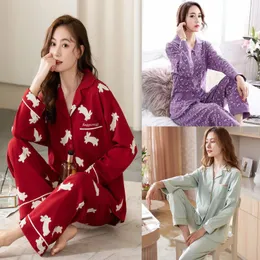 Spring and autumn models of ladies casual pajamas female longsleeved 100% cotton homewear suit girls cute 240201