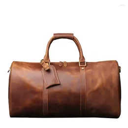 Torby Duffel Vintage Brown Big Big Big Grain Oryginalna szalona skóra konia 14 '' 15,6 '' Laptop Business Trip Men Travel Bag Gym Duffle M1015