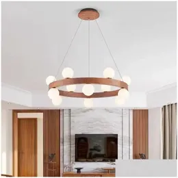 Pendant Lamps Nordic Round Wooden Ring Chandeliers Log Hanging Lamp Dining Room Kitchen Bedroom Japanese Creative Walnut Lights Drop Dhvbi