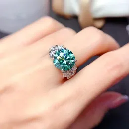 Cluster-Ringe Luxuriöser Gypsophila-Ring aus 925er-Sterlingsilber mit 5 großen Nachahmungen von Paraiba-Diamanten mit hohem Kohlenstoffgehalt, Hochzeitsschmuck für Frauen