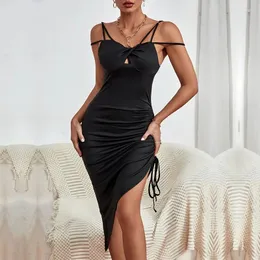 Casual Dresses Women's Black Sexig midja Sidan Dra ett rep tätt oregelbundet klänning Summer Elastic Condole Belt Kirt Club Outfit For Women