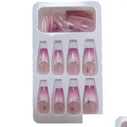 Falsas unhas francesas unhas falsas para mulheres doce coolo estrela padrão gradeint extensão artificial terno combinando gota entrega saúde beleza otufb