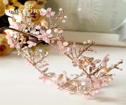 Himstory Handmade Sweet Pink Round Flower Tiara Crowns Branch Bridal Wedding Diadema Hair Tiaras Decoration Accessories Y2008078912703