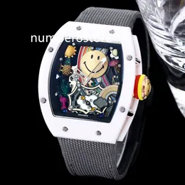RM088 Automatic Winding Tourbillon Smiley Mens Watch 28800 vph ATZ White Ceramic Wristwatch Sapphire Crystal Oversize Designer Watches Waterproof