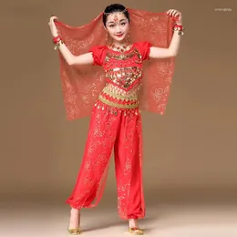 Sahne Giyim Çocuklar Göbek Dans Kostüm Oriental Bollywood Dans Dans Kıyafetleri Giysileri Set Kız Mısır Bellydance Performans
