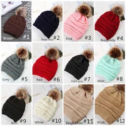 Pompom Quality High Beanie hats Wool Tie Ball Knitted Customized Caps Fashion Girls women Winter Warm Hat Weave Hat Bonnet 12 Colors