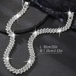 Hip Hop Rhombus Lab Grown Diamond Necklace Cuban Link Chain 13mm 14mm 15mm Cuban Necklace Men