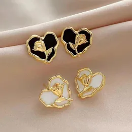 Stud Earrings MUZHI Real 18K Gold Heart Shaped In Black And White Classic Style Pure AU750 Rose Design Fine Jewelry Gift For Women