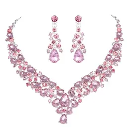 Crystal Pink Bridal smycken sätter Teardrop Shape Wedding Necklace Earrings African Fashion Party Jewelry Set Accessories 8 Color 240118