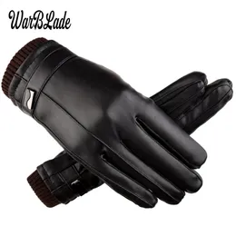 Mens Luxurious PU Leather Winter Driving Warm Gloves Cashmere Tactical gloves Black Drop High Quality 240127