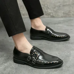 Sıradan Moda Trendleri Deri Marka Çifte Buckle Erkekler Loafers Moccasins Business Bahar Yeni İngiliz Stil Ayakkabı