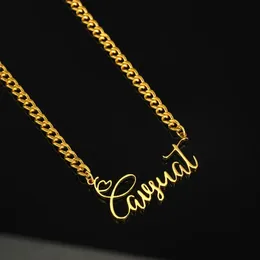 Punk Curb Chain Name Necklaces For Women Stainless Steel Old English Letter Clavicle Chain Necklaces Pendant Collares Para Mujer 240202