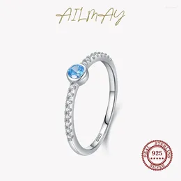 Klusterringar Ailmay 925 Sterling Silver Luxury Sparkling Blue Cubic Zirconia Stapble for Women Romantic Wedding Statement Smycken