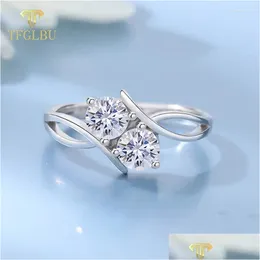 Cluster Rings Tfglbu 1Cttw Colorless Moissanite 925 Sterling Sliver Ring For Women Proposal Platinum Plated Band Brilliant Drop Delive Otuzh