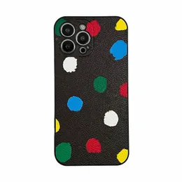 iPhone 15 Pro Max Designer Polka Telefonfodral för Apple 14 13 12 11 XR XS Luxury Pu Leather Bumper Included Helkropps Dot Floral Print präglat Back Cover Coque Fundas Brown