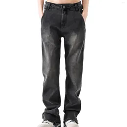 Mäns jeans unisex tvättade elastiska raka benbyxor manlig high street svart och grå enkel taktisk träningsbyxor plus storlek