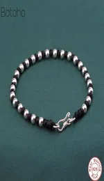 Handgjorda 925 Sterling Silver Color Beads Black Rope Armband Cord String flätad vänskap Lucky Bangle for Women Men Par CX7956054