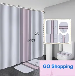 Top NYAA 4 Pcs Mosaic Decoration Shower Curtain Pedestal Rug Lid Toilet Cover Mat Bath Mat Set For Bathroom Decor